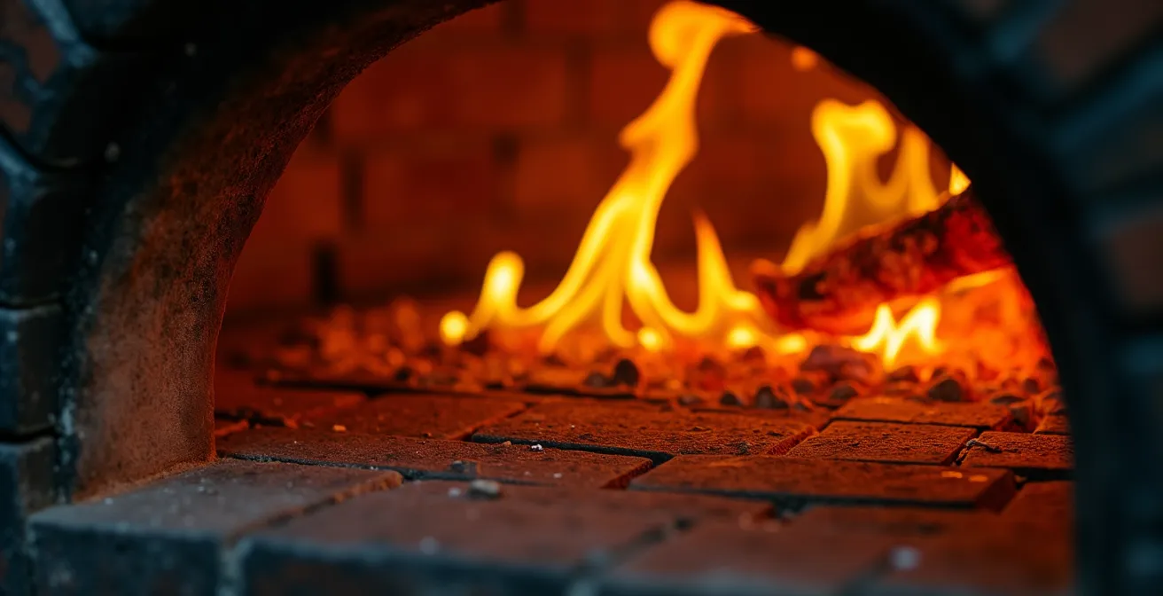 Four à bois traditionnel avec flammes dansantes dans une pizzeria italienne